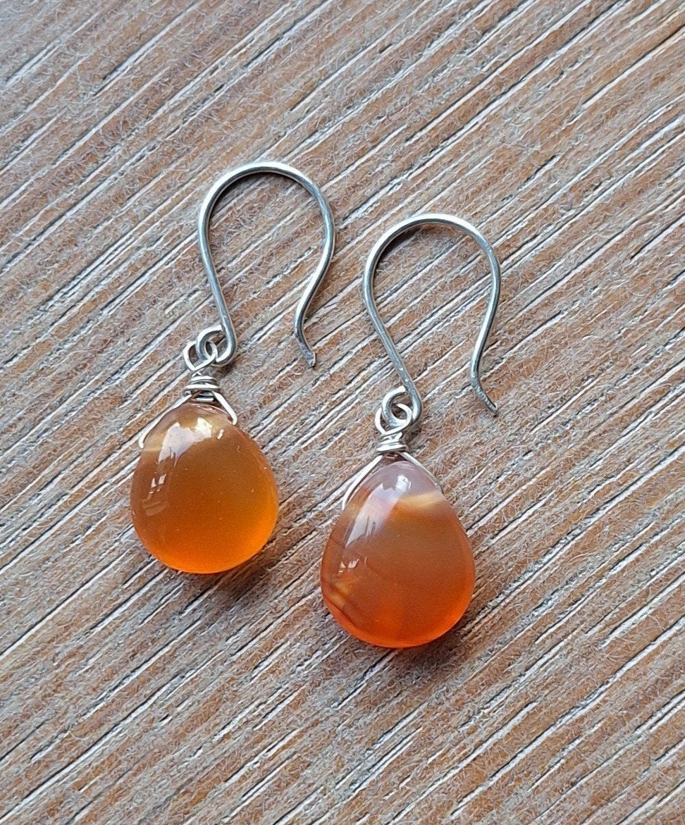 handgemaakte oorbellen echt zilver en carneool, Hangers, Verzenden, Nieuw, Oranje