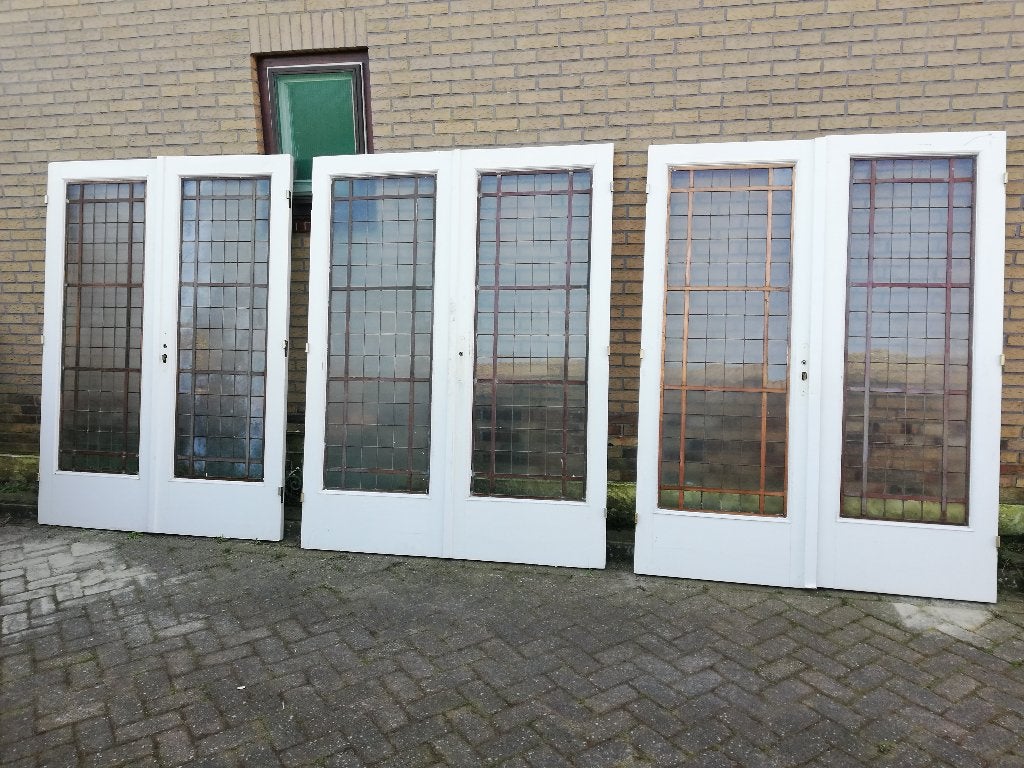 Drie sets dubbele deuren glas in koper 209hx 152/161,5/157br, Ophalen