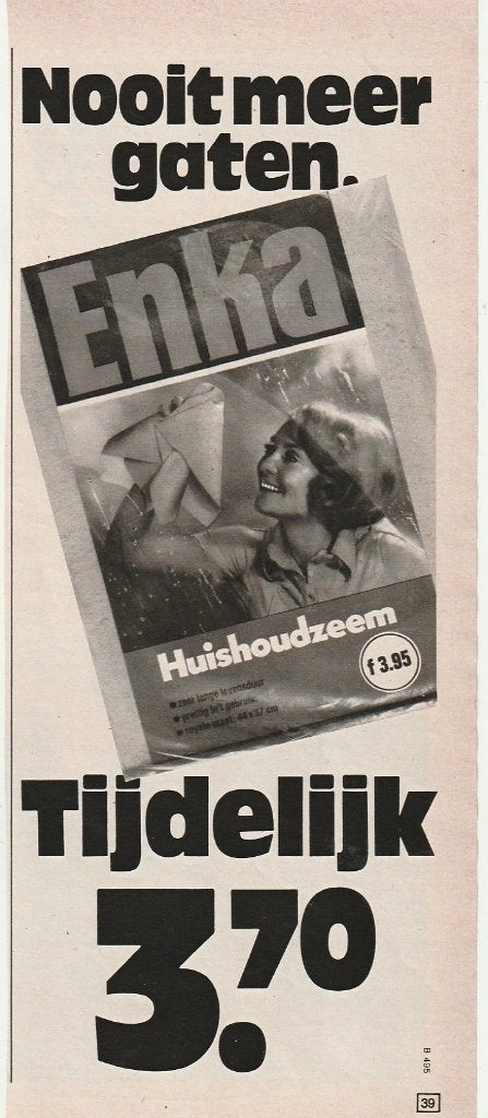 retro reclame 1971 Enka Arnhem huishoudzeem nu 3,70, Verzenden, Overige typen