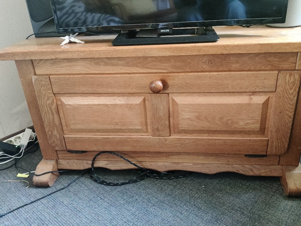 TV meubel hout, Ophalen, Gebruikt, 100 tot 150 cm, Eikenhout
