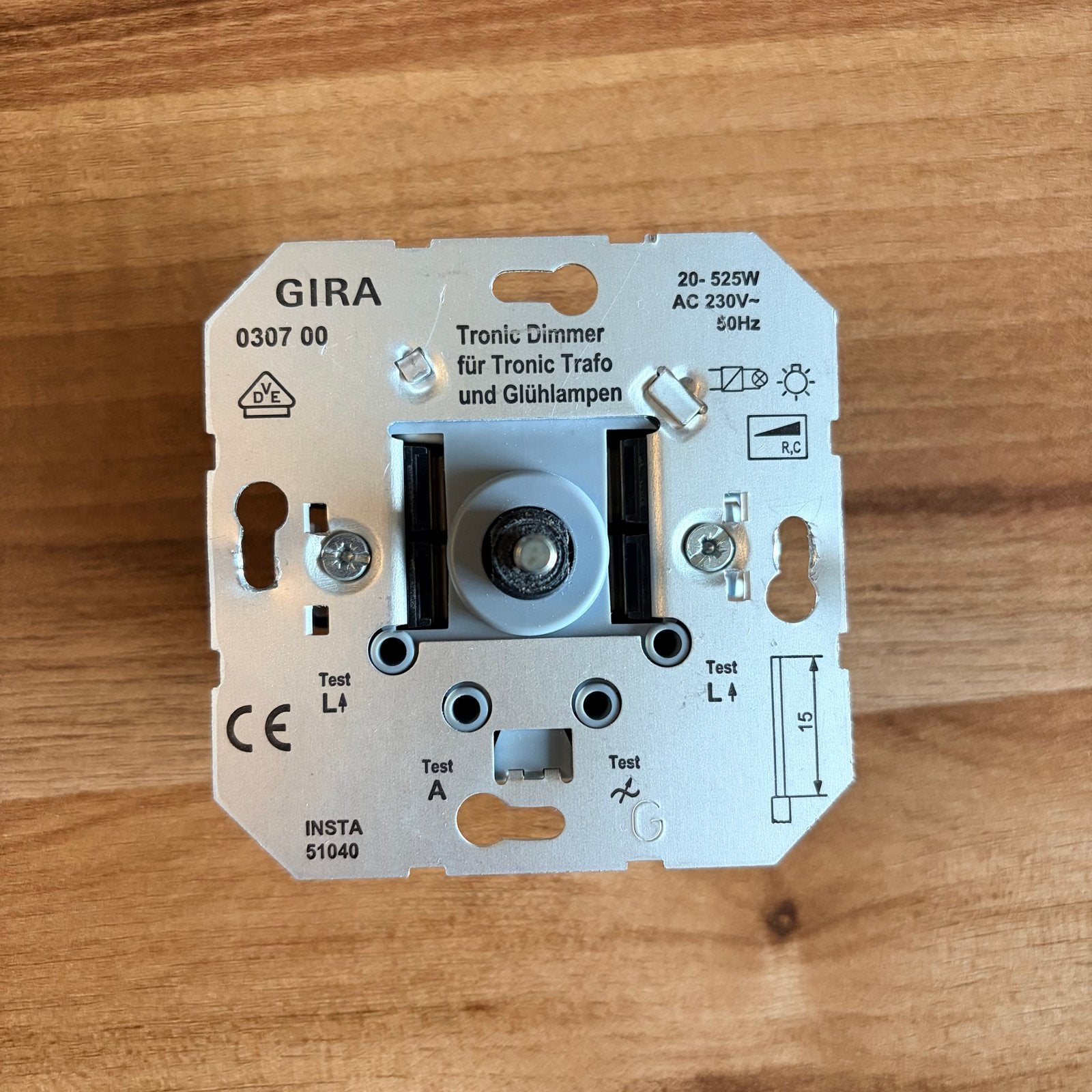 Gira Tronic Draaidimmer 20-525W voor Trafo en Gloeilampen, Ophalen of Verzenden, Gebruikt, Gira, Dimmer