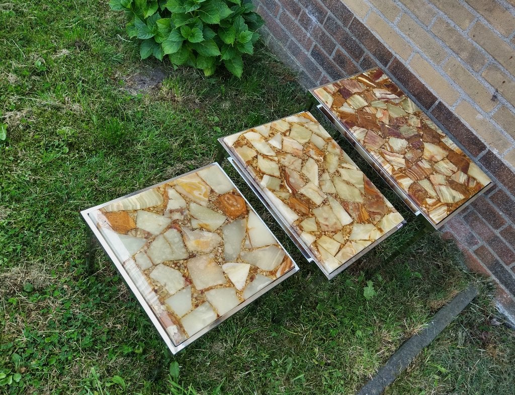 Vintage tafeltjes Nesting Set Mimiset Marmer Epoxy Chroom, Ophalen, Minder dan 55 cm, Vintage, Zo goed als nieuw