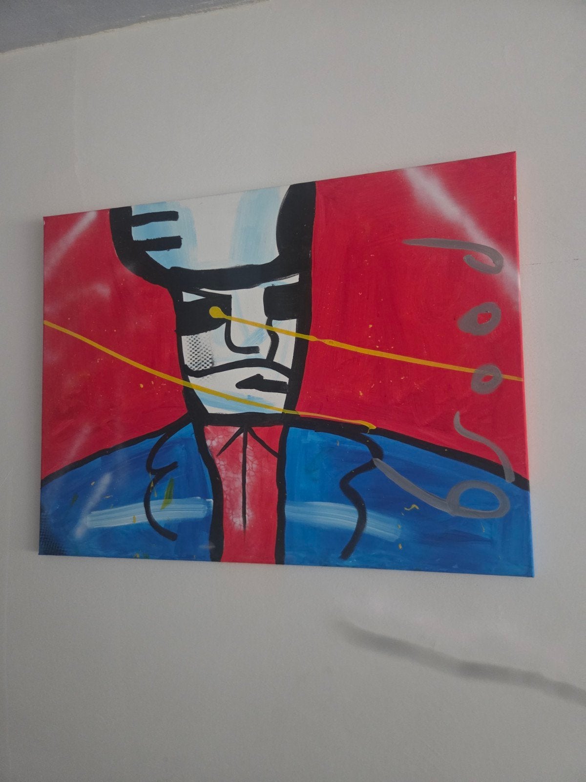 Modern schilderij: Abstract figuur in rood en blauw, Ophalen, Abstract, Acrylverf, Handgeschilderd