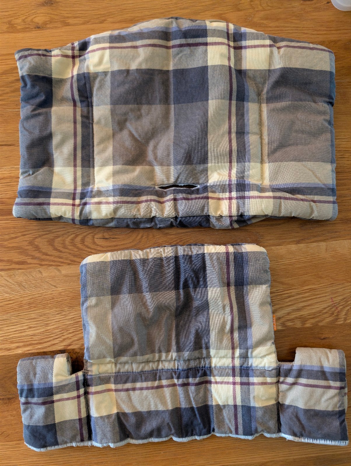 Stokke Tripp Trapp kussen set - Geruit blauw/beige, Kinderen en Baby's, Kinderstoelen, Ophalen of Verzenden, Gebruikt, Overige typen