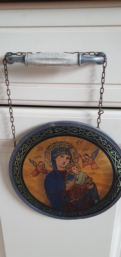Glas-in-lood raamhanger Maria en Jezus & klein lijstje, Ophalen of Verzenden