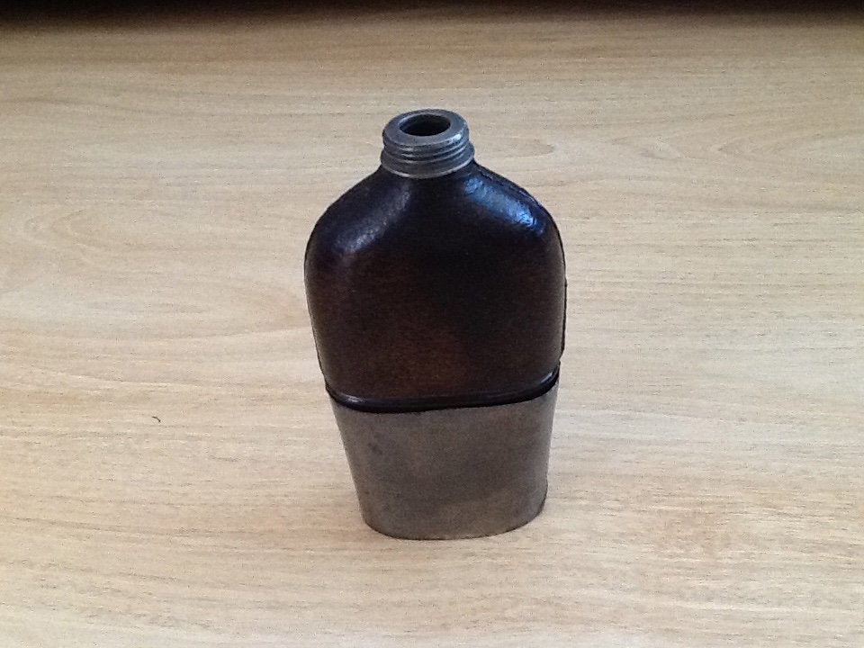 veldfles glas/leer met tinnen beker, Ophalen of Verzenden