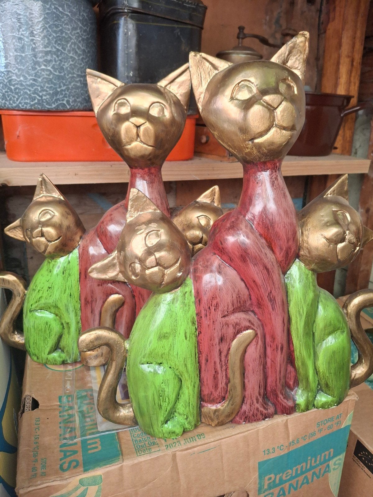 Decoratieve Kattenbeeldjes - Hout, Meerkleurig, Ophalen, Hout, Gebruikt, Meerkleurig