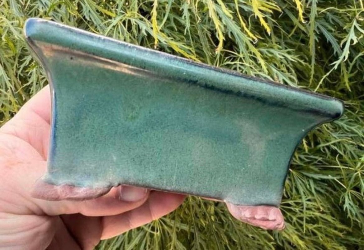 Bonsai schaal groen geglazuurd aardewerk 12,2x9,9x5,6, Ophalen of Verzenden, Zo goed als nieuw, Aardewerk, Rechthoekig