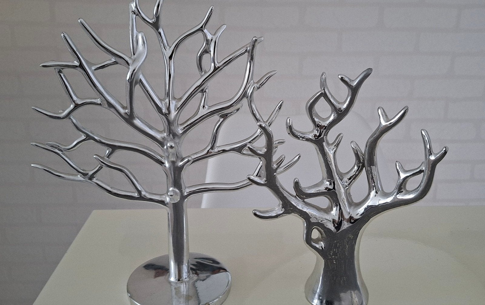 Set van 2 Levensboom decoratie zilverkleurig, Huis en Inrichting, Woonaccessoires | Overige, Ophalen, Gebruikt, Zilver, Metaal