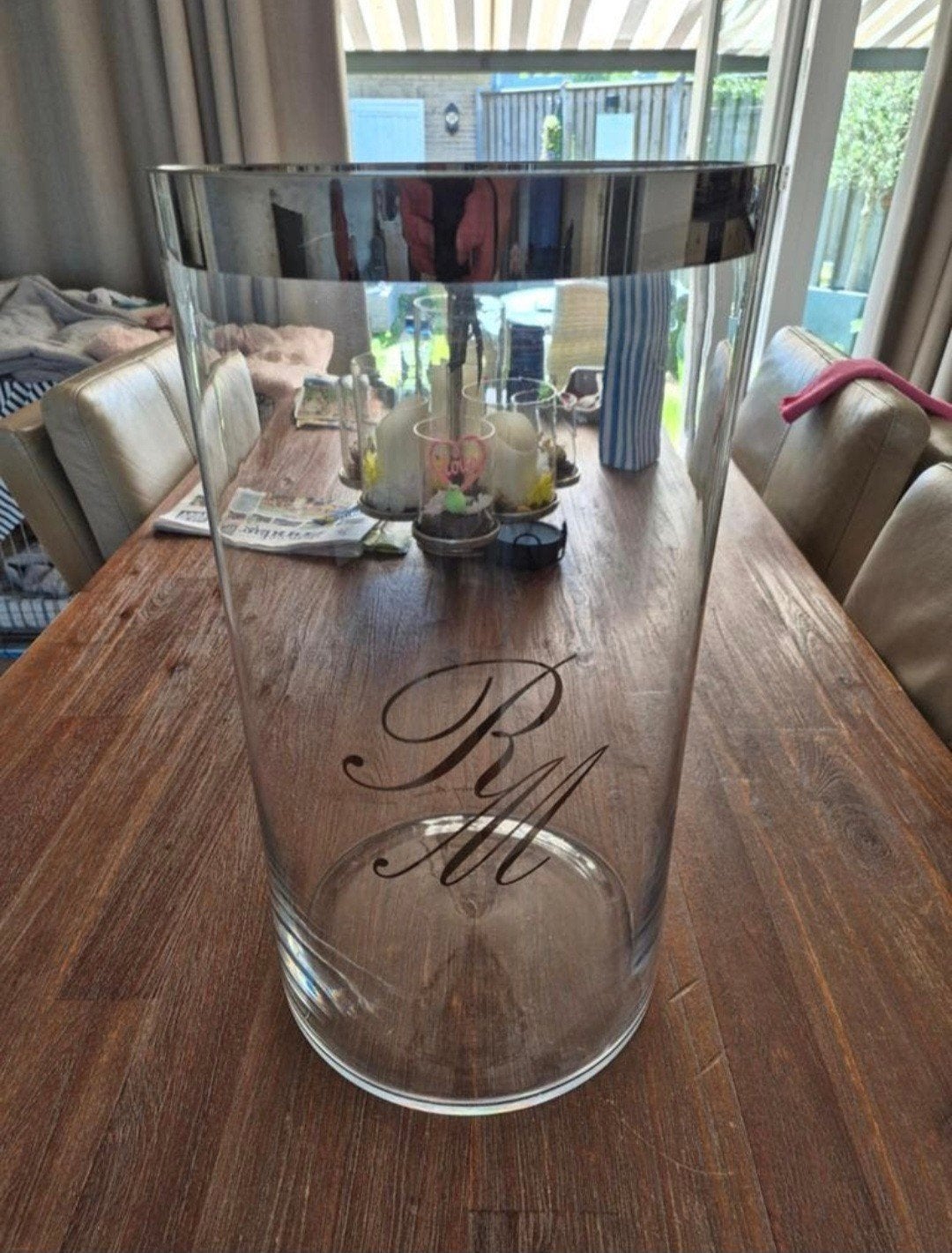 Riviera Maison Grote Vaas/Windlicht, Glas, Ophalen of Verzenden, Zo goed als nieuw, 25 cm