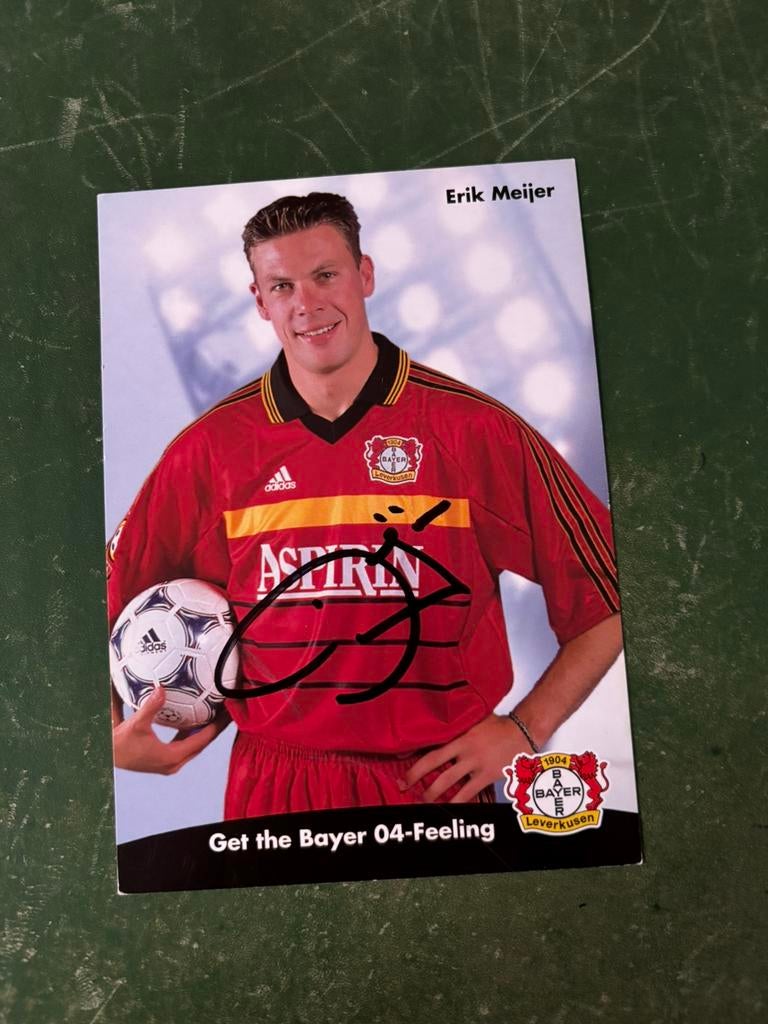 Spelerskaart Erik Meijer Bayer Leverkusen met handtekening, Ophalen of Verzenden, Zo goed als nieuw, Spelerskaart