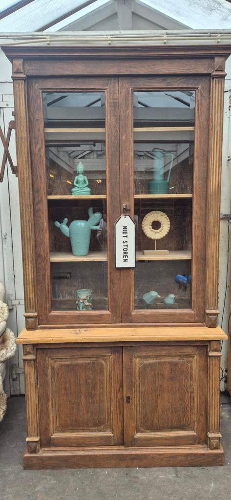 XXL Brocante Wandkast met Glas/ Boekenkast / Vitrinekast, Antiek en Kunst, Curiosa en Brocante, Ophalen