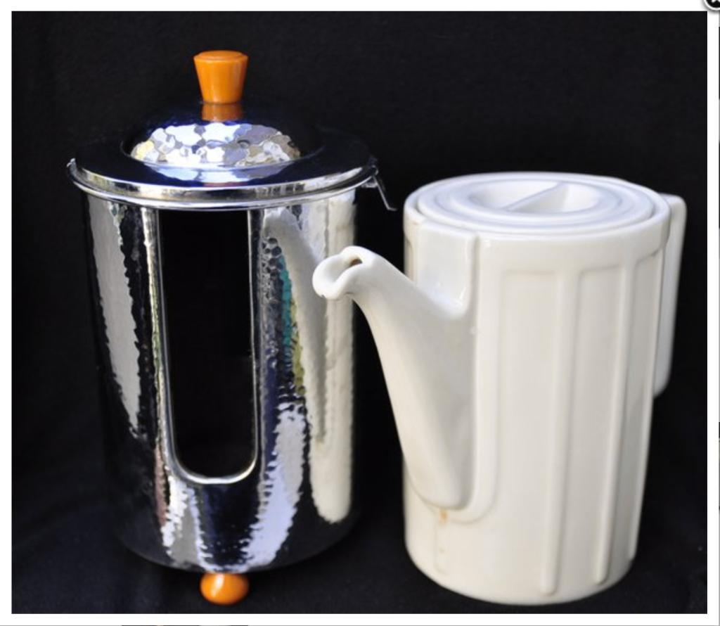 Hutschenreuther Art Deco gehamerde zilveren koffiekan, Ophalen of Verzenden