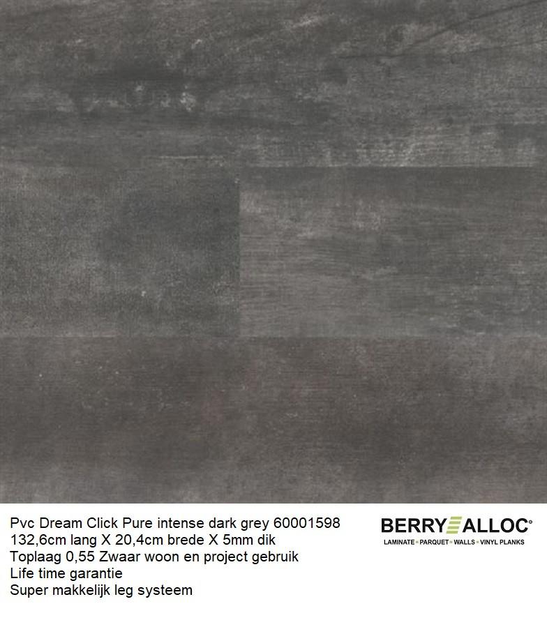 Pvc dream click Pure intense Dark Grey 5mm dik €16,95m2, Nieuw, Ophalen of Verzenden, 25 tot 50 m², Grijs