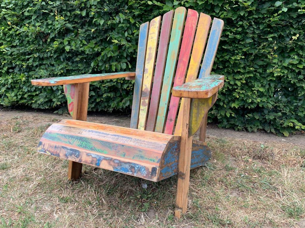 Handgemaakte relax tuinstoel van gerecycled teakhout, Ophalen, Nieuw, Hardhout