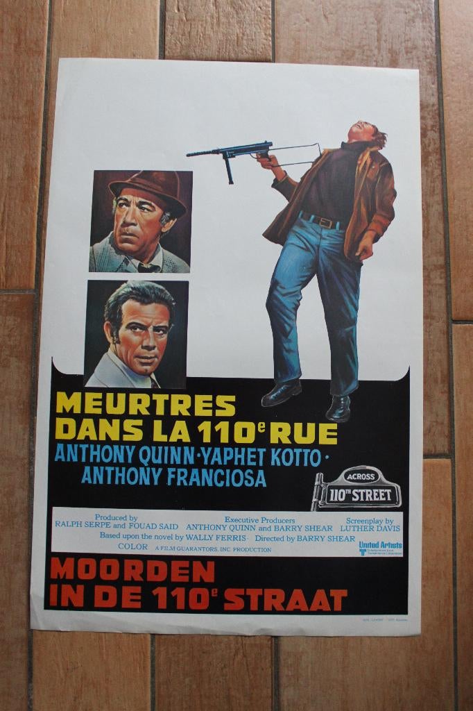 filmaffiche Anthony Quinn Across 110th Street filmposter, Rechthoekig Staand, Ophalen of Verzenden, Zo goed als nieuw, A1 t/m A3