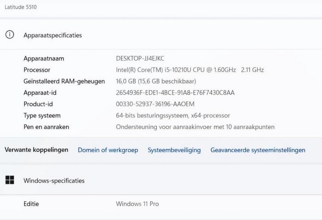 Dell Latitude 5510 , Ci5 10210u , 16 GB , Win11 Pro, Zo goed als nieuw, Dell, SSD, Intel Core i5 10210u