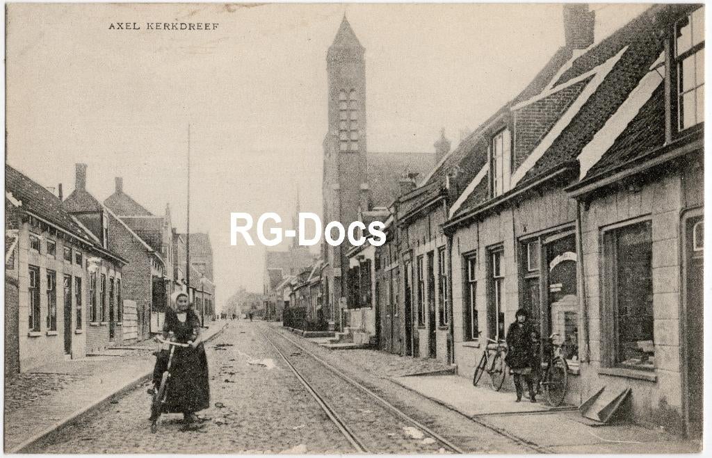 Ansichtkaart - Briefkaart Kerkdreef Axel tramrails ca. 1915, Ophalen of Verzenden, Voor 1920, Ongelopen, Zeeland