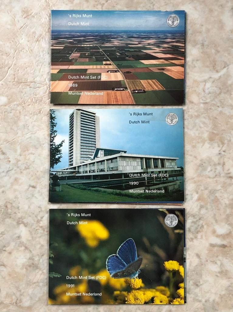 Drie muntsets Nederland 1989,1990 en 1991. FDC., Verzenden, Koningin Beatrix, Overige waardes, Setje
