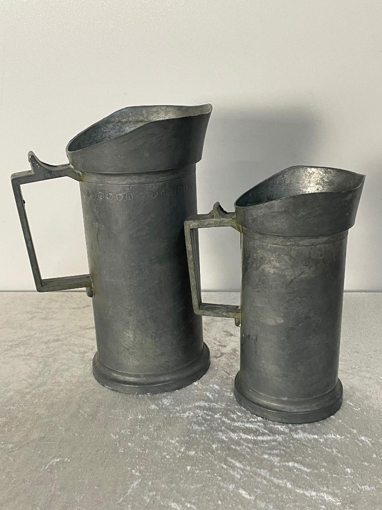 Twee Antieke Tinnen Maatbekers, Ophalen of Verzenden