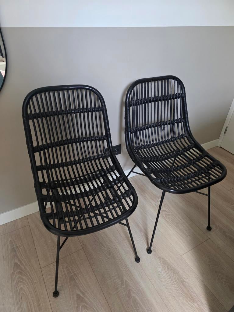 2 zwarte rotan stoelen, Huis en Inrichting, Stoelen, Ophalen, Gebruikt, Twee, Zwart