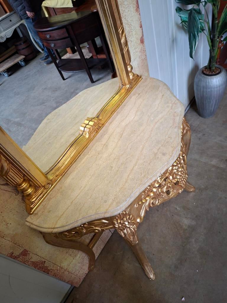 Klassieke rijkbestoken goudkleurige  demi lune wandtafel, Ophalen of Verzenden, Nieuw, 50 tot 100 cm, 200 cm of meer