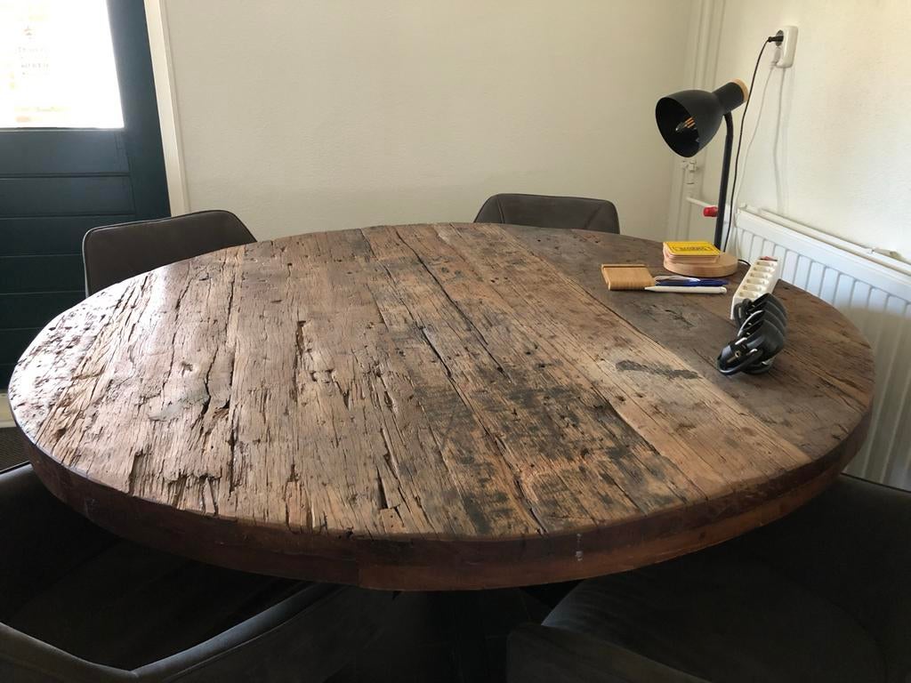 Ronde eettafel met 4 stoelen, Ophalen, Gebruikt, 100 tot 150 cm, Vier personen