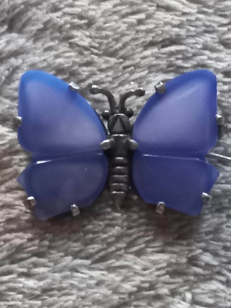 Blauwe vlinder broche van  Argentium  Zilver, 4 tot 7 cm, Blauw, Ophalen of Verzenden, Zo goed als nieuw