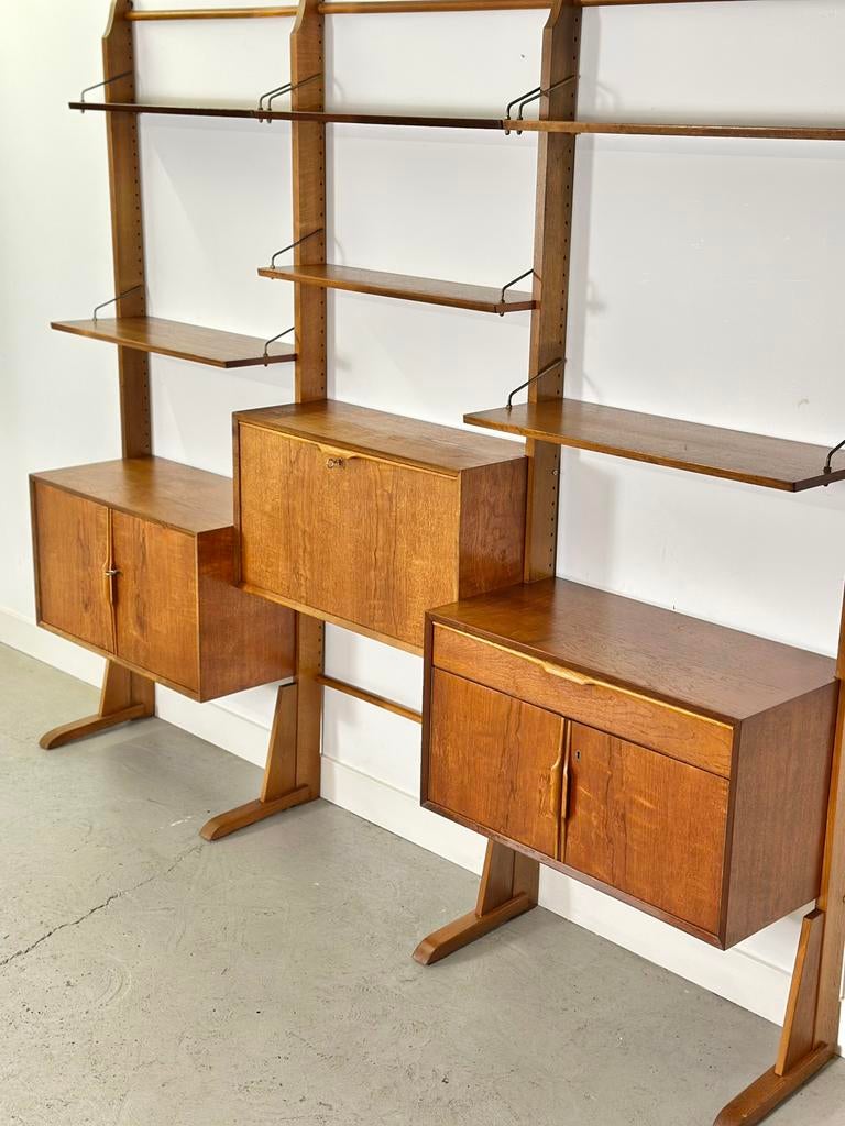 Vintage design modulair wandmeubel eiken hout jaren 50/60, Huis en Inrichting, Kasten | Wandmeubels, Ophalen, Gebruikt, 200 cm of meer