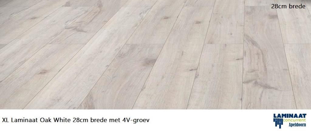 28cm Extra brede Laminaat Oak White 52546 4V-groev, 75 m² of meer, Nieuw, Ophalen of Verzenden, Grijs