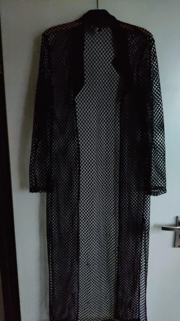 Zwarte lange doorzichtige kanten sexy kimono XS/S, Ophalen of Verzenden, Zwart, Nachtkleding
