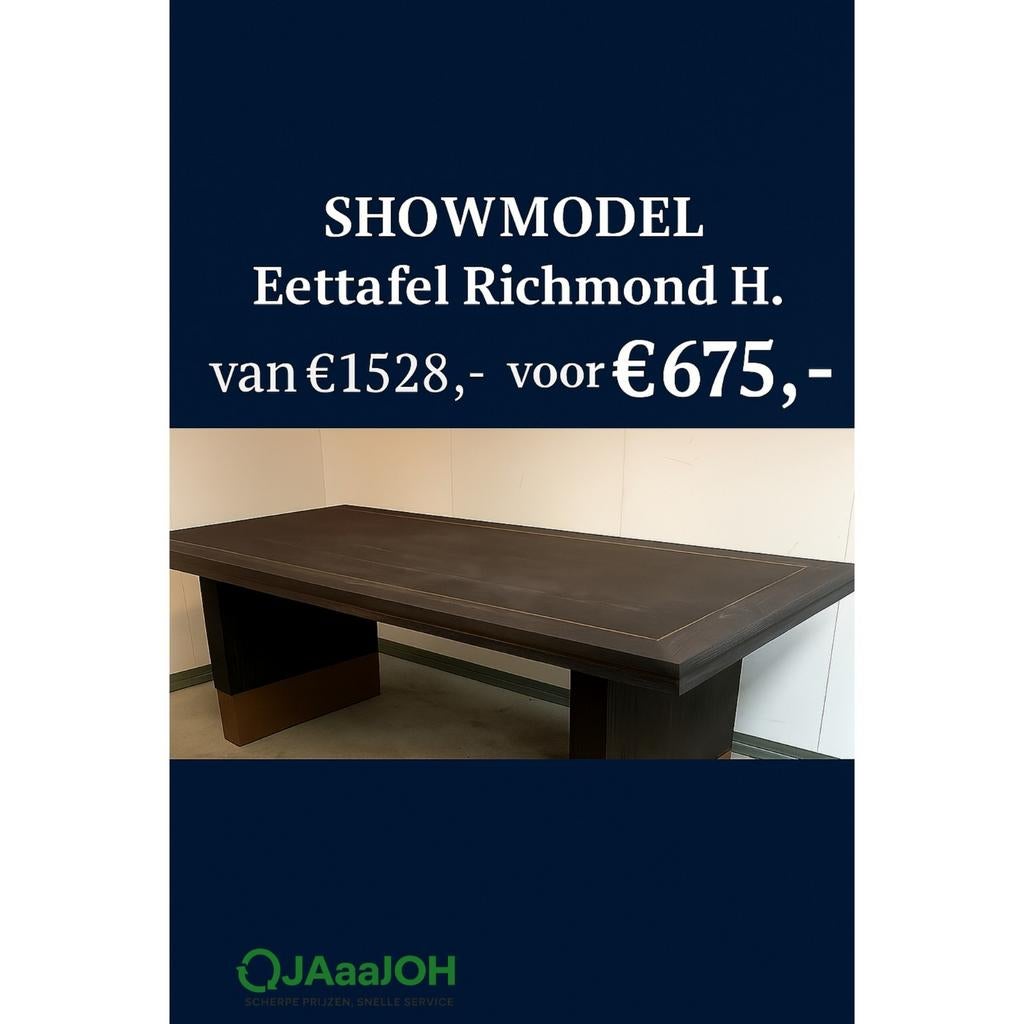 SHOWMODEL Richmond Hunter eettafel 220x100 cm, Overige houtsoorten, Richmond interiors, 100 tot 150 cm, 200 cm of meer