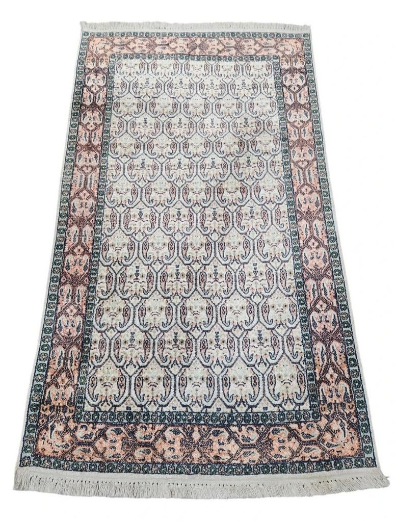 Handgeknoopt oosters zijde Kashmir tapijt floral 91x154cm, Gebruikt, Perzisch, Crème, HYPE POP-UP