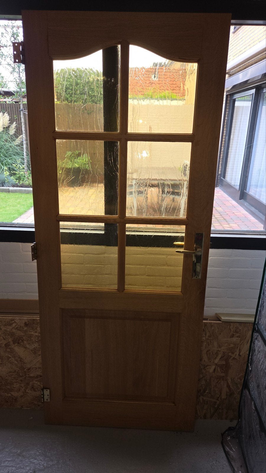 Eiken binnendeur 83x200cm met glas, Ophalen, Gebruikt, 80 tot 100 cm, Binnendeur