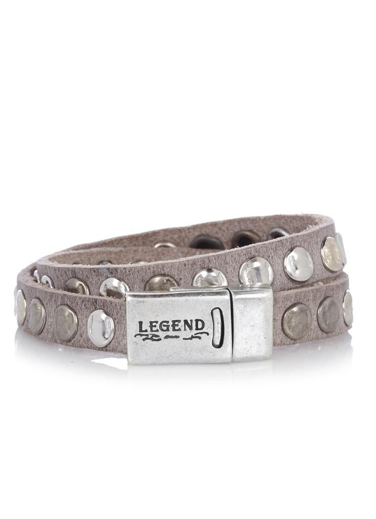 Legend grijs leren wikkelarmband armband met studs. Stoer!, Verzenden, Nieuw, Grijs, Leer