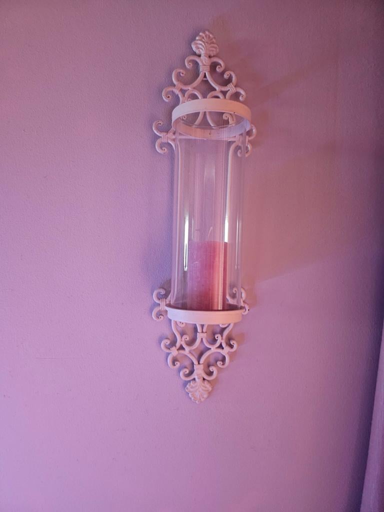 Wandkandelaar met glazen cilinder, ca. 70cm hoog, Huis en Inrichting, Woonaccessoires | Kandelaars en Kaarsen, Ophalen, Gebruikt