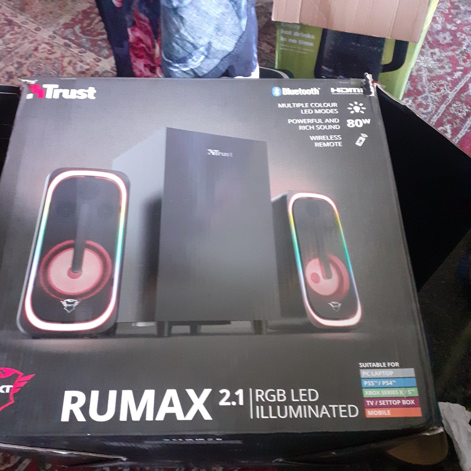 Trust Rumax 2.1 RGB LED Verlichte Speakerset 80W, Overige merken, Speakerset, Bluetooth, Ophalen of Verzenden