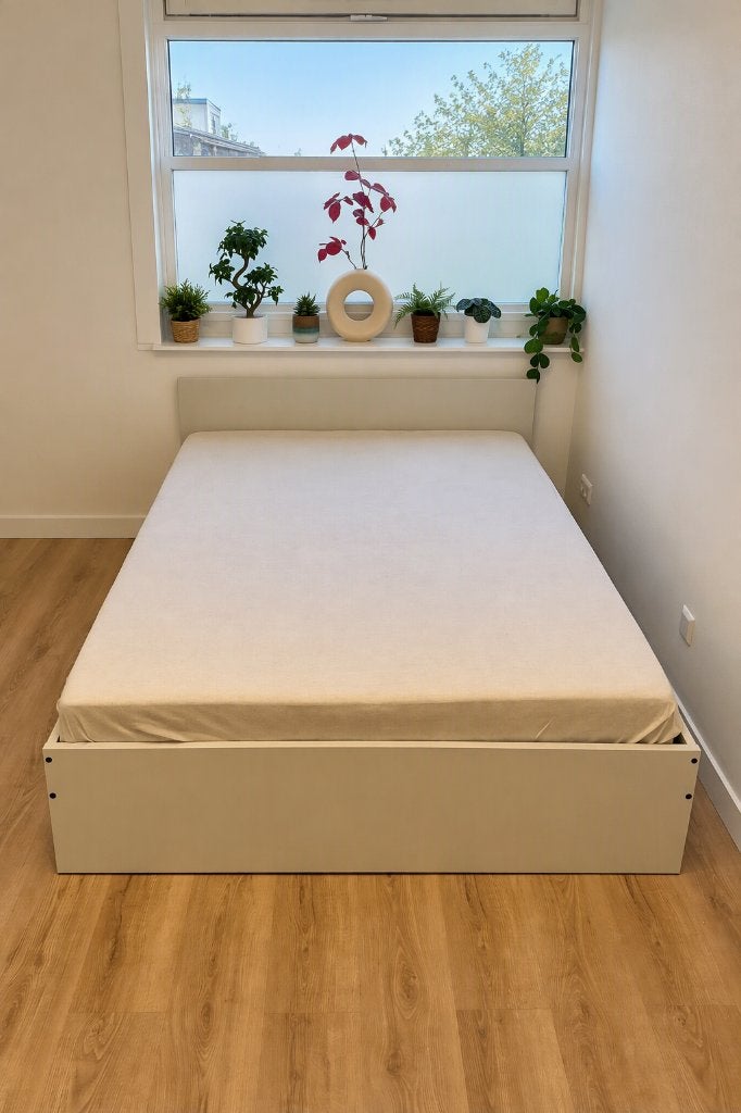 IKEA GURSKEN bed 140x200 + VESTERÖY matras + lattenbodems, Ophalen, Gebruikt, Scandinavisch | Japandi, Beige