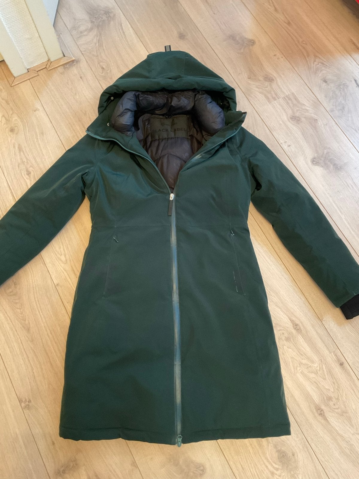 Donkergroene Giacomo Black Label damesparka M - Warme jas, Ophalen of Verzenden, Gedragen, Maat 38/40 (M), Groen