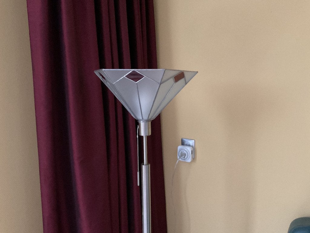 Staande schemerlamp met glas in lood  kap, Ophalen, Gebruikt, E27 (groot), Glas