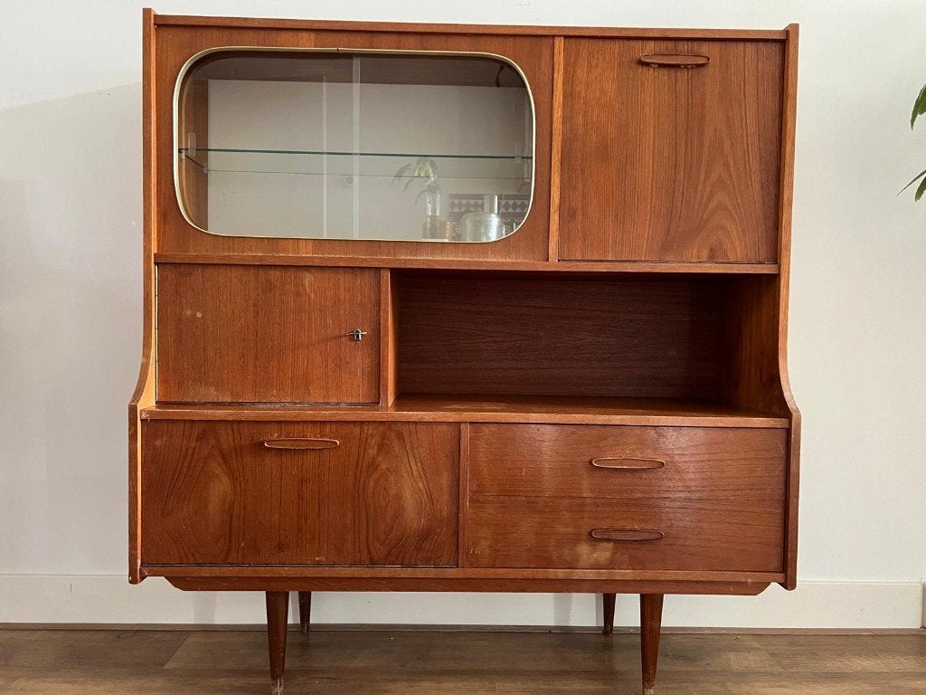 Vintage teak buffetkast mid-century design jaren 50/60, Ophalen, Gebruikt, 100 tot 150 cm, Teakhout
