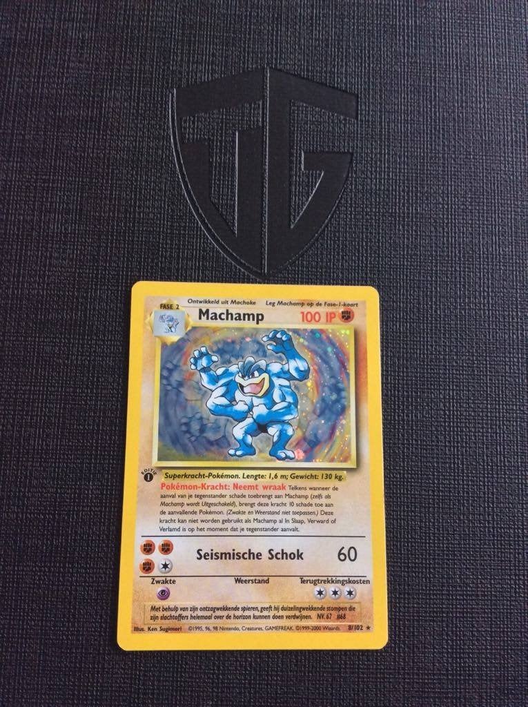 Machamp 1st edition - Base set 1 - Pokémonkaart, Ophalen of Verzenden, Zo goed als nieuw, Losse kaart, Foil