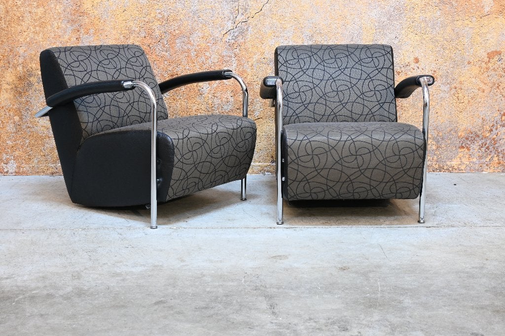 ZGANieuw 2 grijze stoffen Leolux Scylla design fauteuils, Leolux, Leolux, 75 tot 100 cm, Ophalen of Verzenden