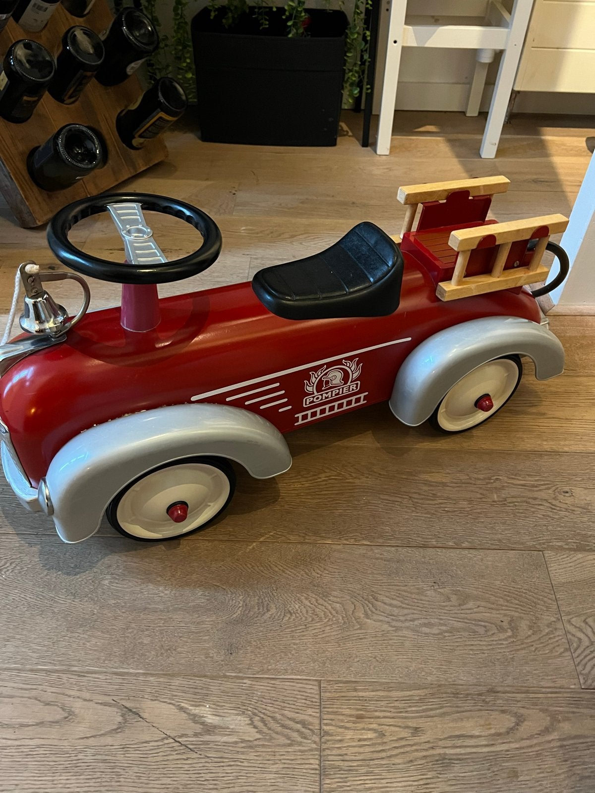 Vintage Brandweer Loopauto met Bel - Rood, Ophalen, Gebruikt