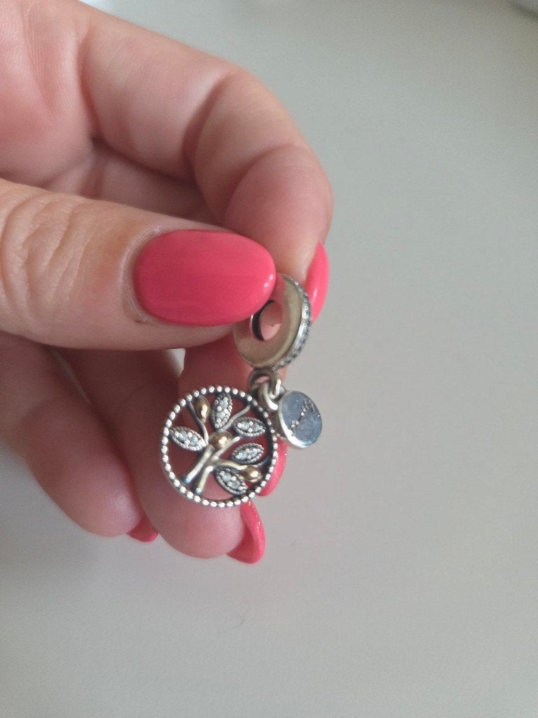 Pandora Family Three zilveren bedel met goudplated accenten, Pandora, Ophalen of Verzenden, Zo goed als nieuw, 1 bedel
