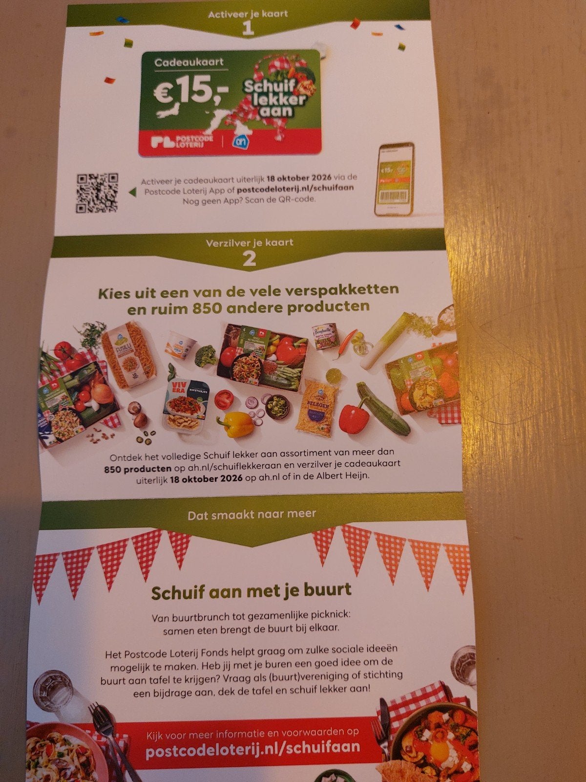 Cadeaukaart Postcodeloterij AH twv €15, Tickets en Kaartjes, Eén persoon, Kortingsbon