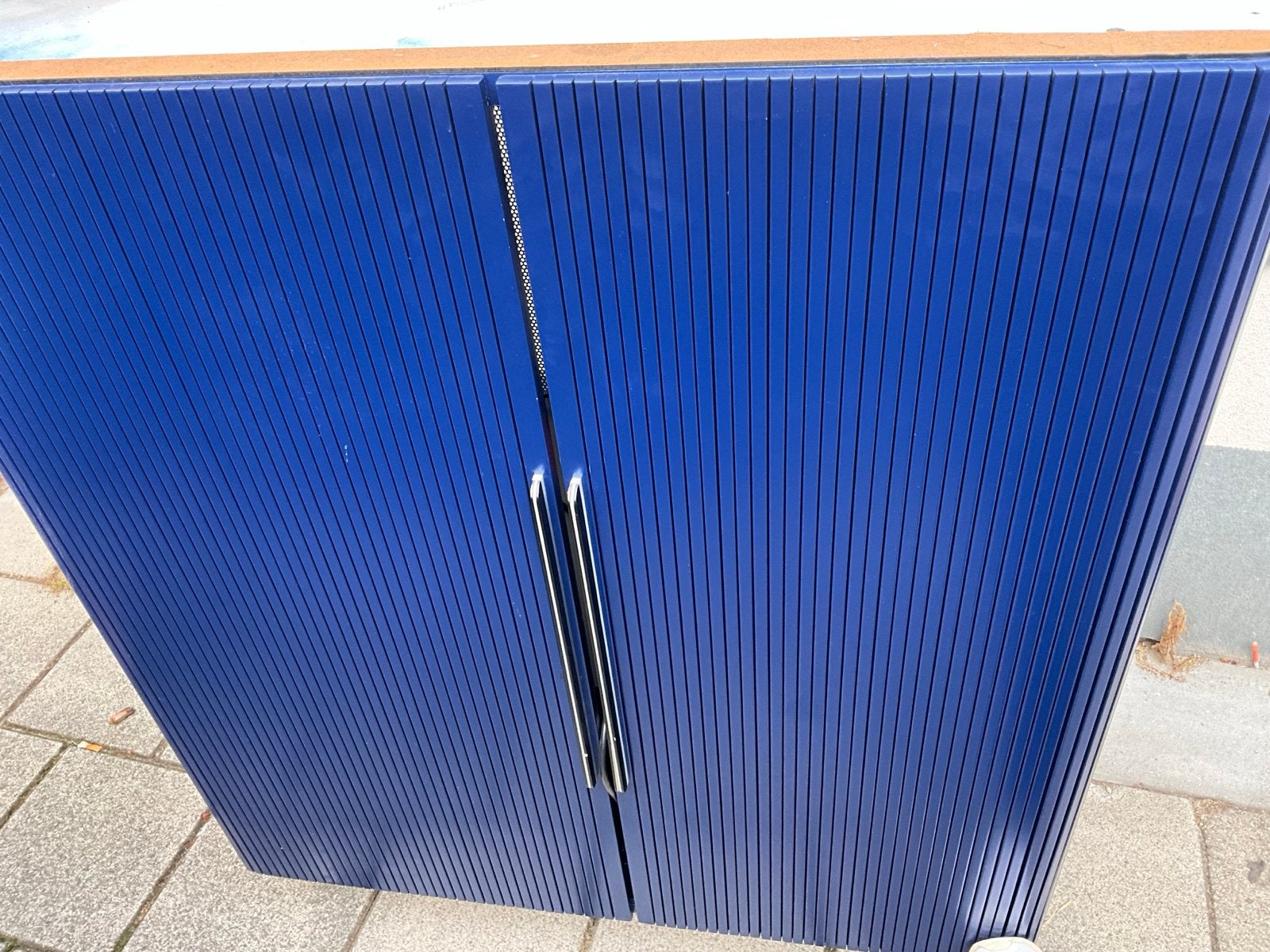 Set van 5 blauwe houten/ metalen kasten/dressoirs, Ophalen, Gebruikt, 25 tot 50 cm