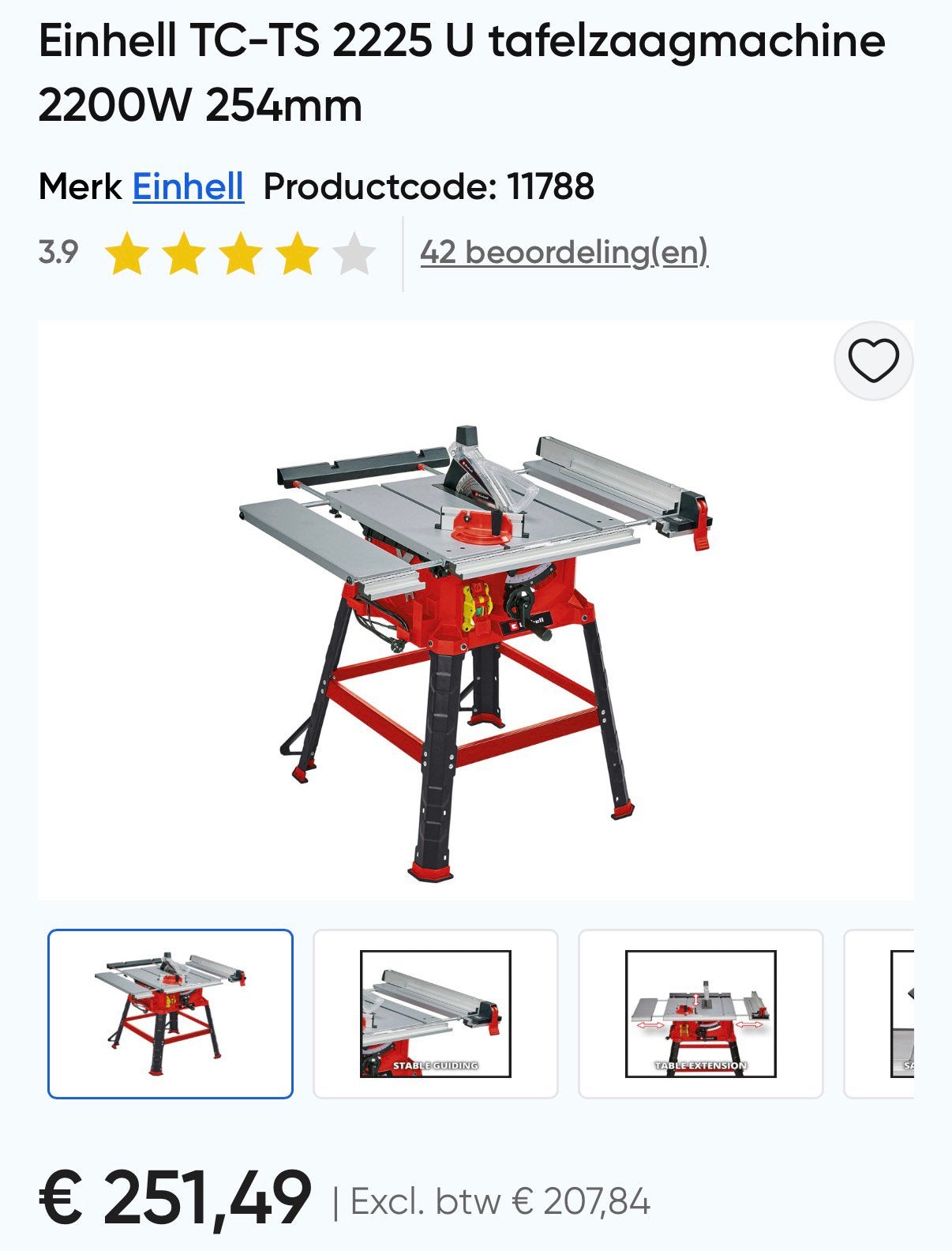 Zaagtafel TC-TS 2225 U, Ophalen, Cirkelzaag, 70 mm of meer, Zo goed als nieuw