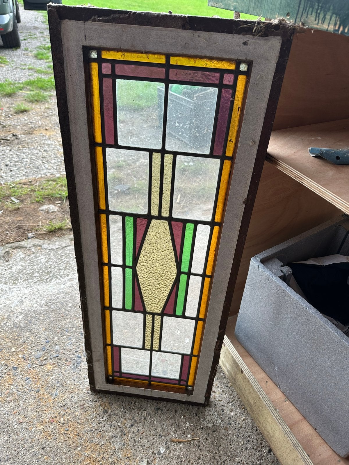 Antiek Glas in Lood Raam - Kleurrijk Decoratief Paneel, Gevelraam of Ruit, Gebruikt, Glas in lood, 80 tot 120 cm