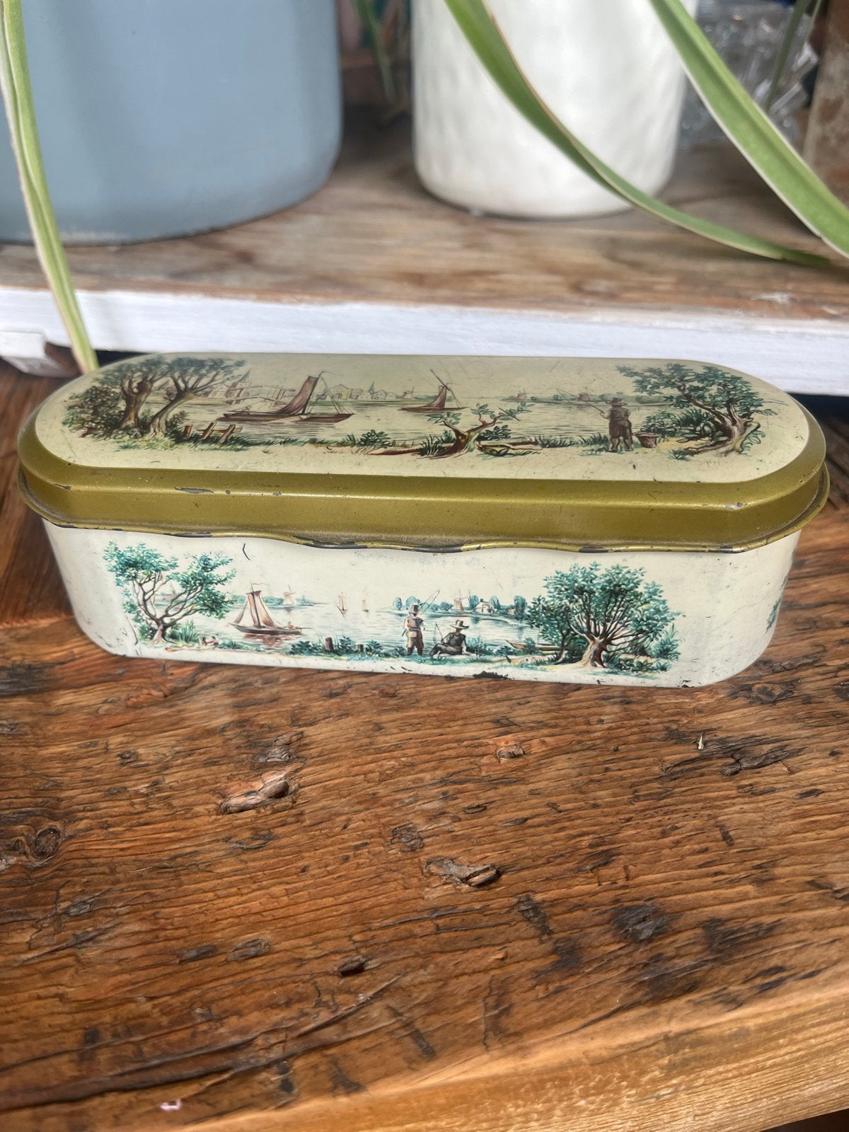 Vintage blik lepelblik met Hollands landschap, Ophalen of Verzenden